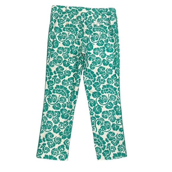 Tory Burch Walton Ankle Pants Teal Green Paisley Size 10 Cotton - Picture 5 of 9